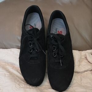 SAS Black Suede Lace-Up Comfort Flats